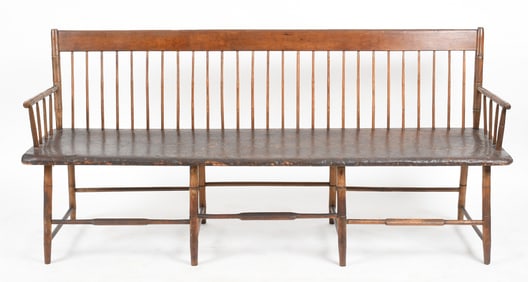 American Mixed Wood Bamboo-Turned Windsor Settee Bench, Early 19th Century