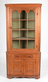 Pennsylvania Stained Tulip Poplar Two-Part Corner Cupboard, Early 19th Century