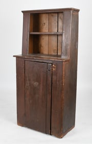 Primitive Brown Painted One-Part Open Stepback Cupboard, 18th Century