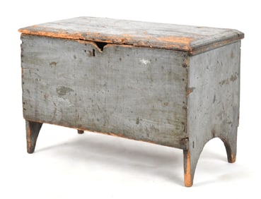 Diminutive American Slate Gray-Painted Six Board Chest, 18th Century