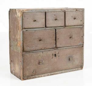 American Primitive Six-Drawer Pine Apothecary Chest, 19th Century