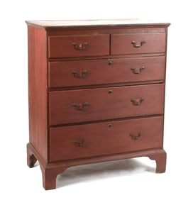 Chippendale Red-Painted 3/4 Tall Chest of Drawers, Late 18th Century