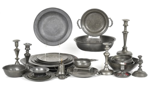 Extensive Group of Pewter Table Articles and Accessories, 18th-20th Century
