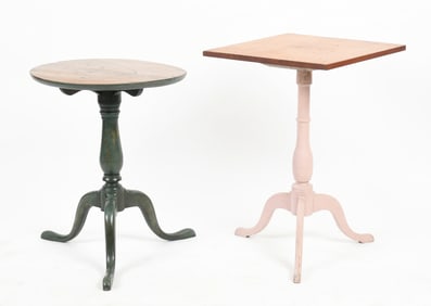 Two Queen Anne Painted Hardwood Candlestands, 18th Century