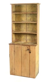 American Country Mustard-Painted One-Part Stepback Cupboard, 19th Century