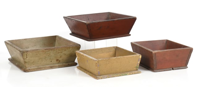 Four American Country Painted Dovetailed Apple Boxes, 19th Century