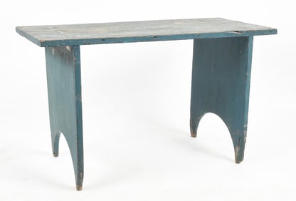 American Country Blue-Painted Bucket Bench, 19th Century