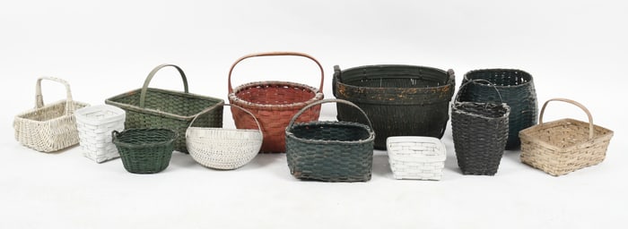 Assembled Group of Thirteen Painted Baskets, 19th-20th Century