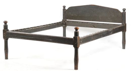 American Dark Green-Paint Decorated Low Post Bed, 18th/19th Century