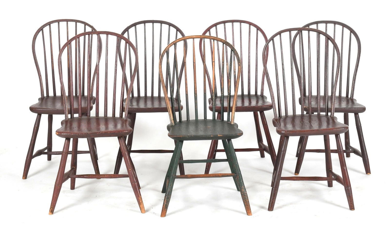 Seven Painted Bamboo-Turned Balloon Back Windsor Chairs, 19th Century (1 of 14)