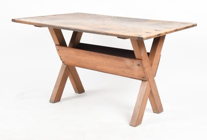 American Country Pine and Oak Sawbuck Table, 18th Century