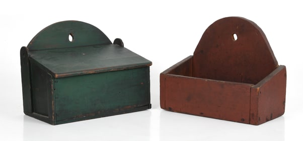 Two American Primitive Painted Hanging Wall Boxes, 18th-19th Century