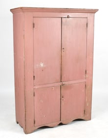Federal Salmon-Painted One-Part Blind Door Cupboard, 19th Century