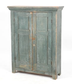 American Country Green-Painted Paneled Cupboard, 19th Century