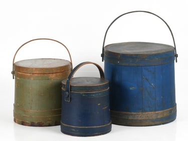 Three Green and Blue-Painted Softwood Firkins, 19th Century