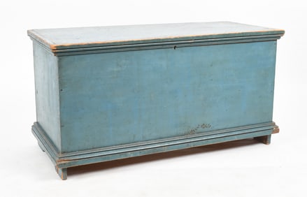American Blue-Painted Pine Six Board Blanket Chest, 19th Century
