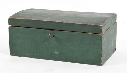 American Green-Painted Softwood Dome Lid Box, 19th Century