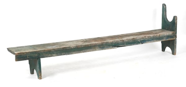 Imposing American Country Green-Painted Bench / Pew, 19th Century