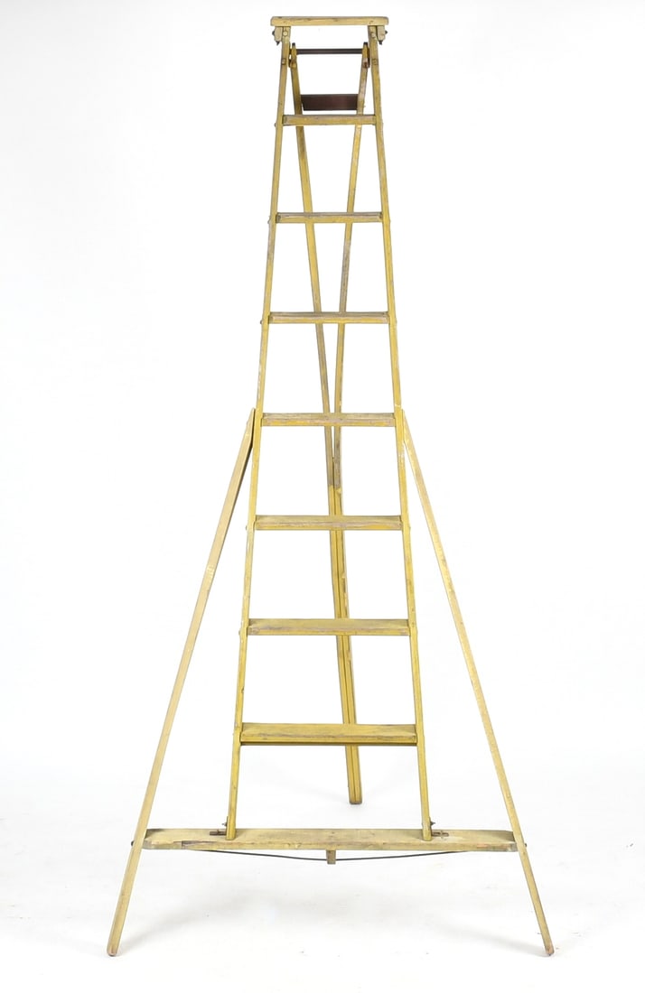 Antique American Yellow-Painted Wood A-Frame Apple Orchard Ladder, 9ft (1 of 8)