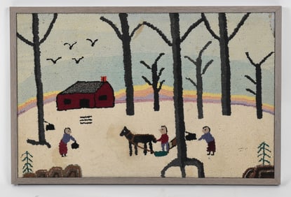 American Folk Art Pictorial Hooked Rug, Early 20th Century