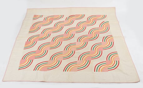 American Pieced and Applique Cotton Quilt, Circa 1930
