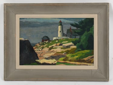 Antonio Martino (American, 1902-1988) "Pemaquid Light", Maine, Oil on Board