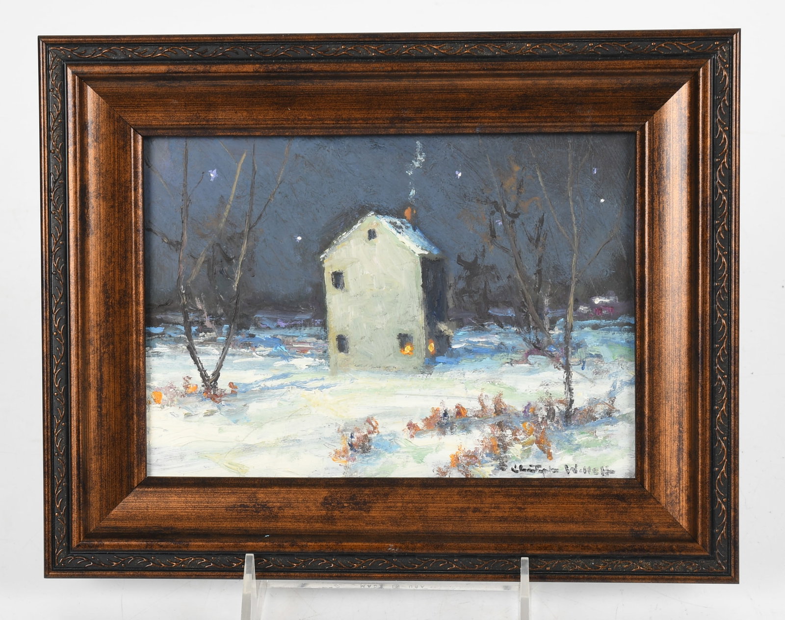 Christopher G. Willett (Bucks County, Born 1959), Oil on Masonite: Christopher G. Willett (Bucks County, Born 1959), Oil on Masonite Depicting a Bucks County PA house in winter, signed at the lower right. Dimensions: 5” x 7”, the frame is 7 1/