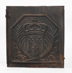 French Baroque Cast Iron Fireback, Dated 1659