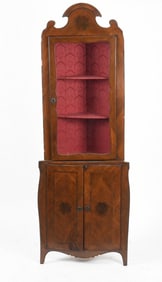 Continental Rosewood Inlaid Walnut Two-Part Corner Cupboard, Late 18th Century