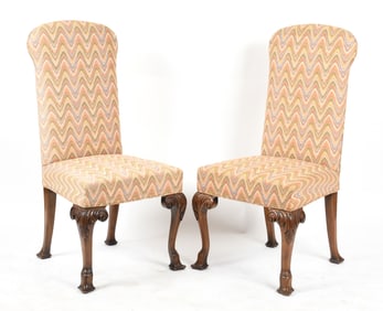 Pair of George II Style Carved Walnut Side Chairs, First Half 20th Century