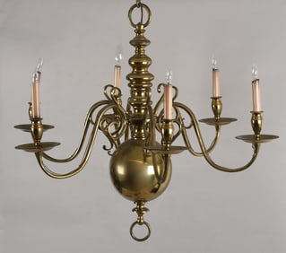 Dutch Baroque Style Brass Chandelier, Early 20th Century