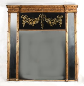 Federal Carved Giltwood and Eglomise Overmantel Mirror, Early 19th Century