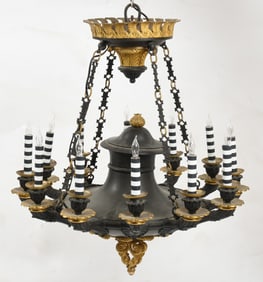 French Gilt and Patinated Bronze Twelve Light Chandelier, 19th Century