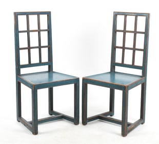 Pair of North European Paint Decorated Pine Side Chairs, 19th Century