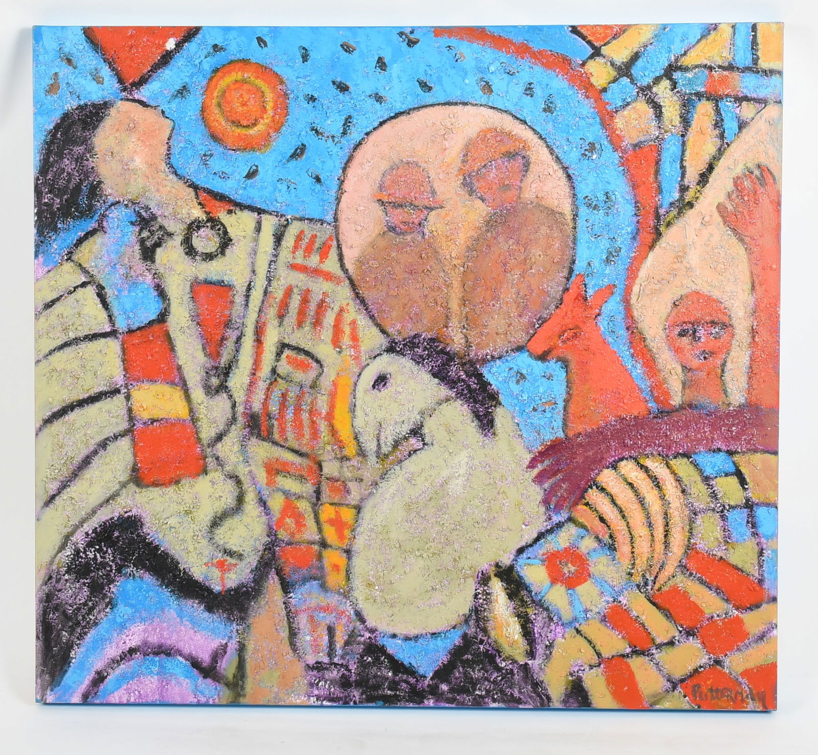 Florence Grace Putterman (1927-2021), Acrylic and Sand on Canvas: Florence Grace Putterman (1927-2021), Acrylic and Sand on Canvas “Allusive Metaphors V”, signed at the bottom right, titled verso. Dimensions: 44” x 48” <