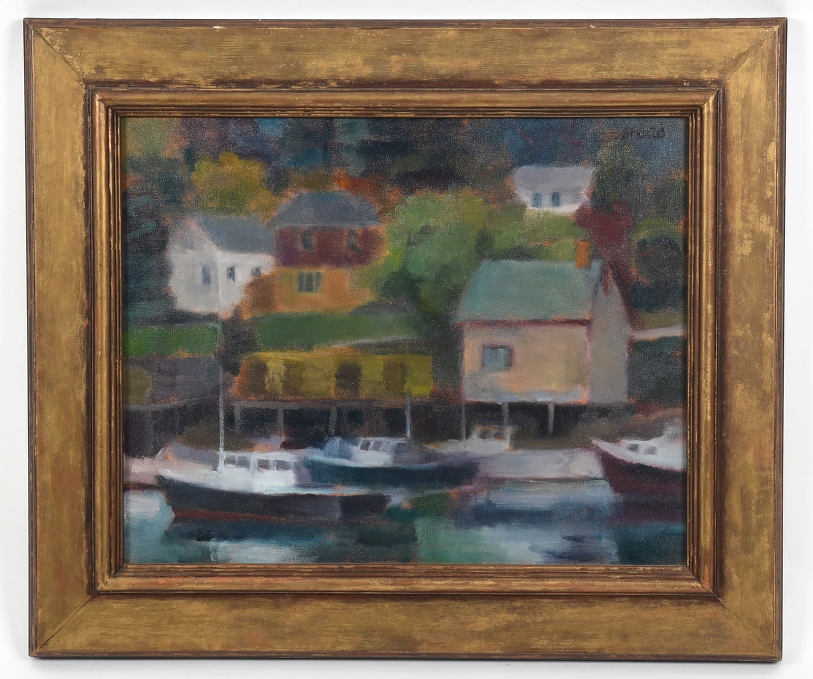 Kevin M. Broad (American, Contemporary), Oil on Canvas: Kevin M. Broad (American, Contemporary), Oil on Canvas "Bernard Fishing Dock, Mt. Desert Island, Maine, June 8th 2003", signed at the upper right corner. Dimensions: 16"
