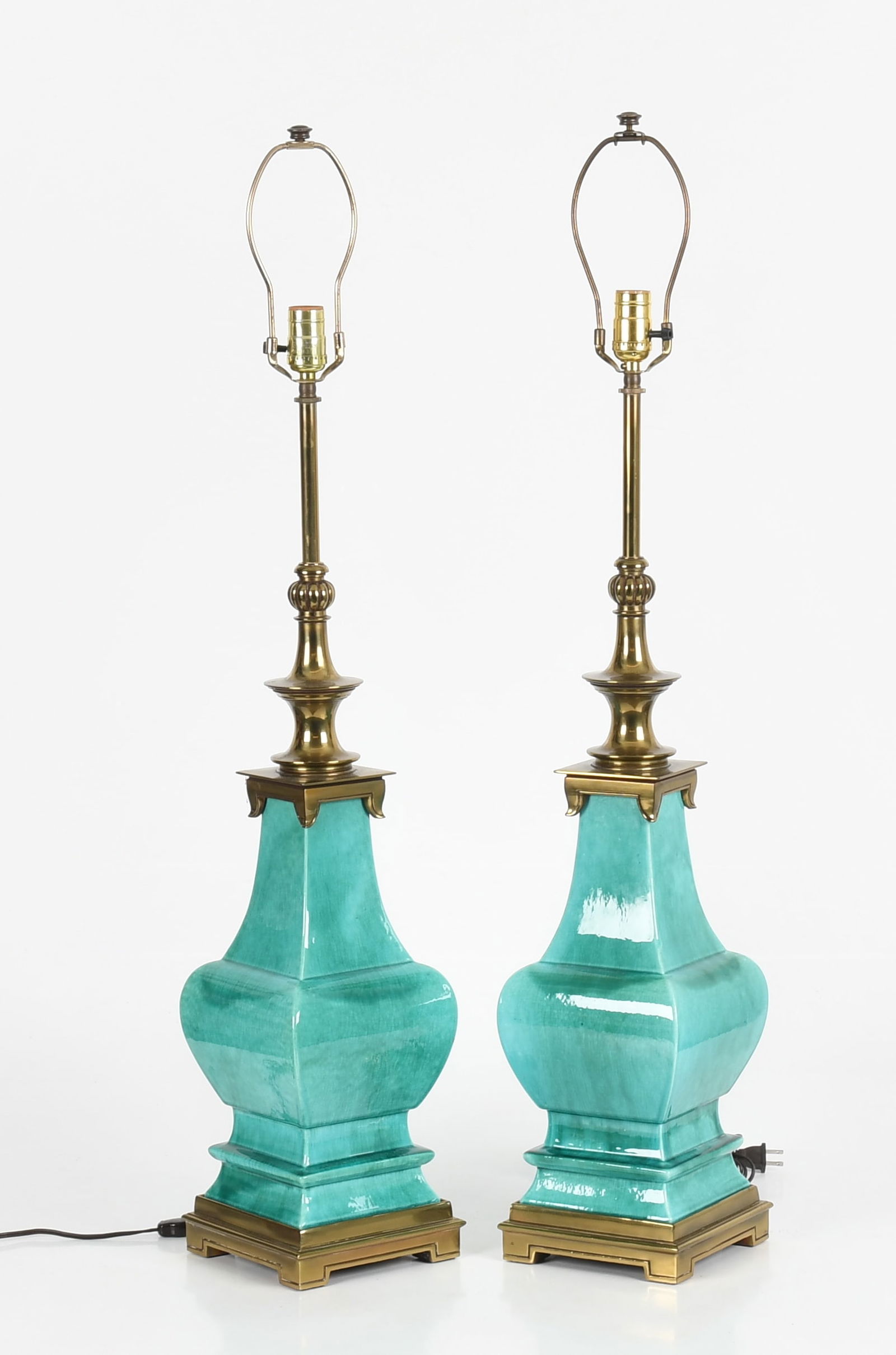 Pair of Stiffel Brass Mounted Crackle Glaze Porcelain 'Pagoda' Table Lamps (1 of 5)