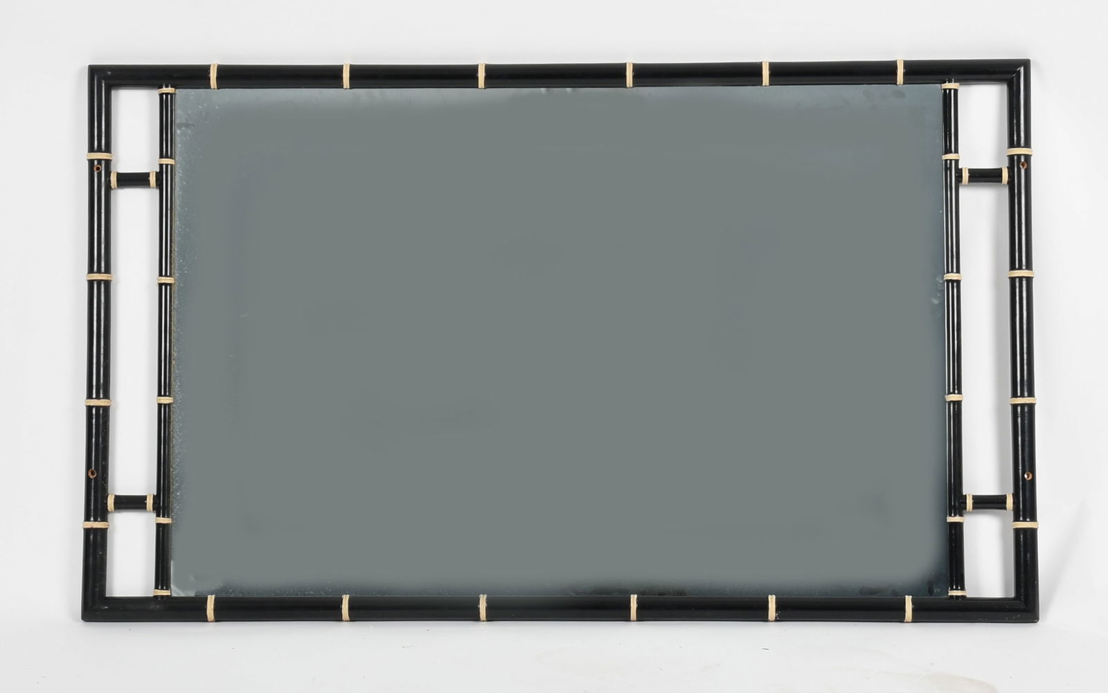 Paint Decorated Faux Bamboo Carved Mirror, Probably Kittinger, Mid 20th Century: A Paint Decorated Faux Bamboo Carved Mirror, Probably Kittinger, Buffalo, New York, Mid 20th Century Dimensions: Height 30in; width 50 1/2in. Provenance: From a Local Collection.<