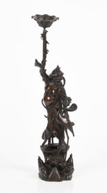 A Japanese Bronze Figural Candlestick