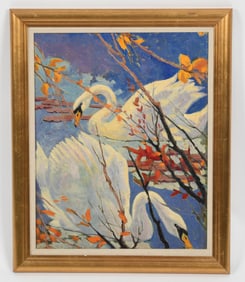 Oil on Canvas, 20th Century, Swans
