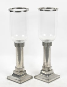 Pair of Large Italian Polished Pewter Candlesticks, Cipolla Pewter, Modern
