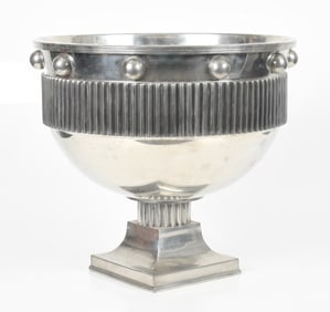 Large Italian Polished Pewter Footed Urn, Cipolla Pewter, Modern