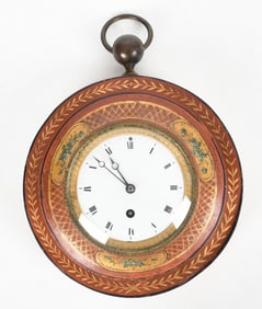 French Paint Decorated Tole Peinte Wall Clock / Timepiece, First Half 19th Century