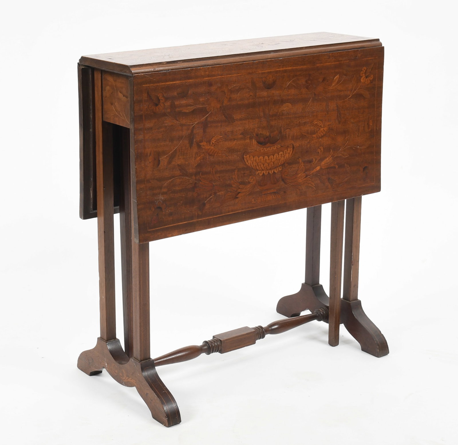 A Continental  Marquetry Inlaid Mahogany Sutherland Drop Flap Table (1 of 9)