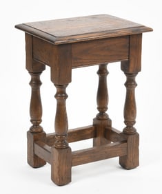 William and Mary Style Oak Joint Stool, Late 20th Century