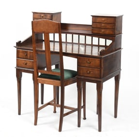 Arts and Crafts Inlaid Fruitwood Lady's Desk, Early 20th Century