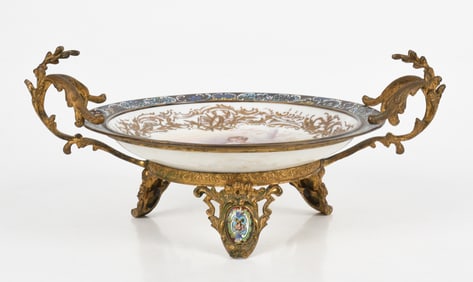 A Sevres Type Bronze and Champleve Mounted Bowl