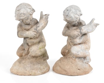 Two Diminutive Figural Lead Fountains, 20th Century
