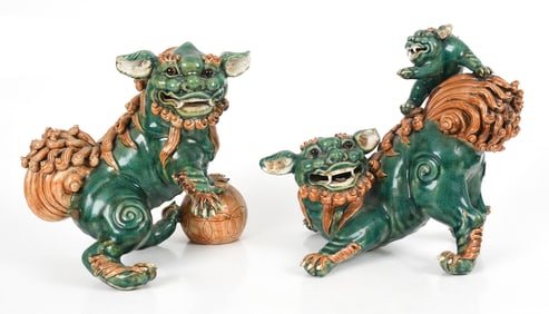 A Pair of Chinese Ceramic Foo Dogs