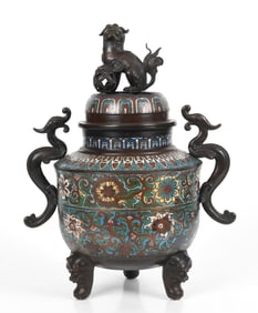 A Large Japanese Bronze and Cloisonne Koro